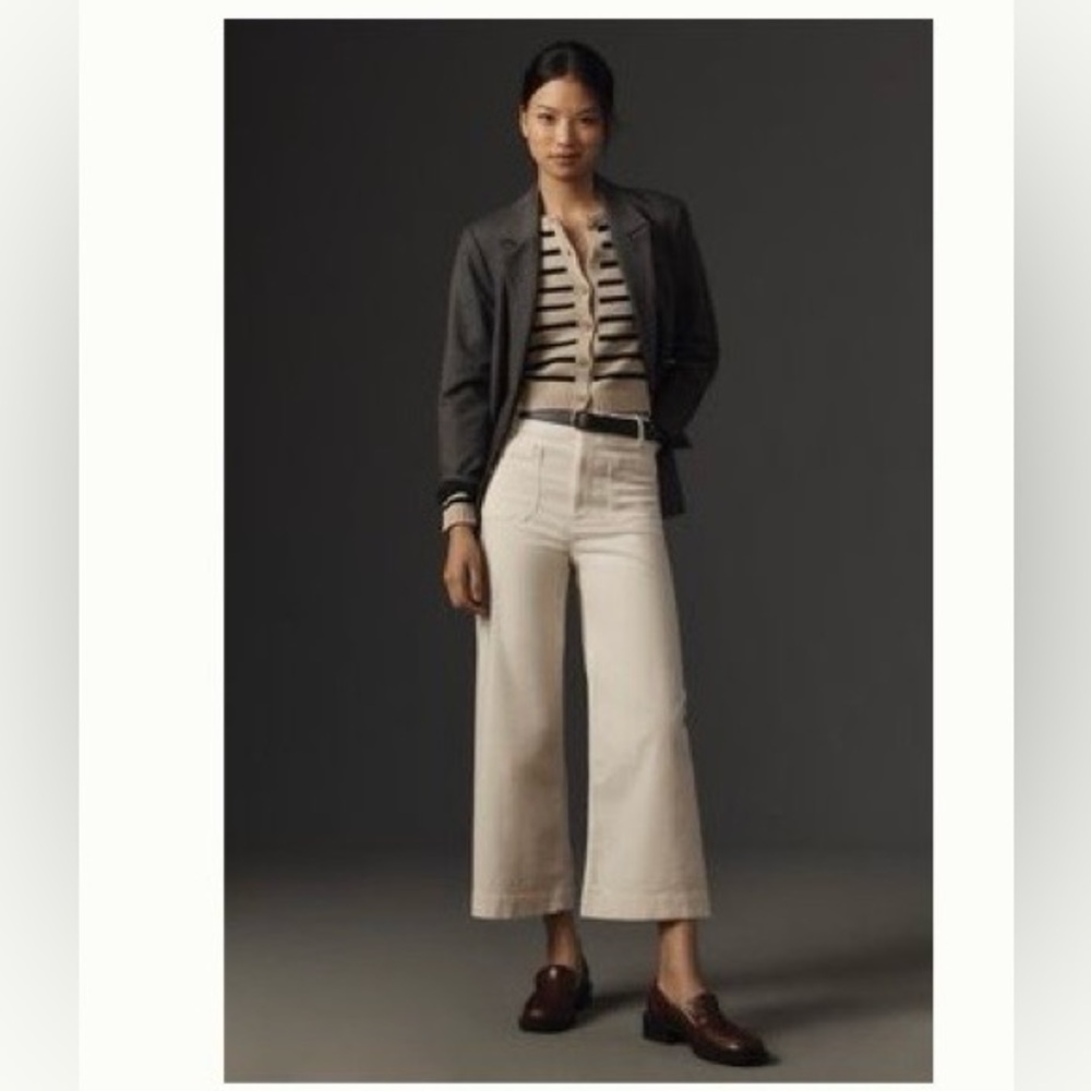 NWOT Anthropologie Colette Corduroy Crop Wide-Leg
Pants by Maeve Ivory Size 33 P